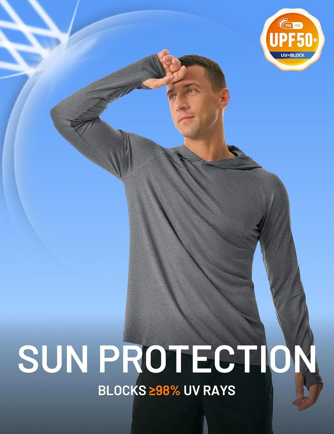MAGCOMSEN Men's UPF 50  Sun Protection Hoodie Lightweight Long Sleeve Rash Guard Shirts Fishing Swim Athletic Workout