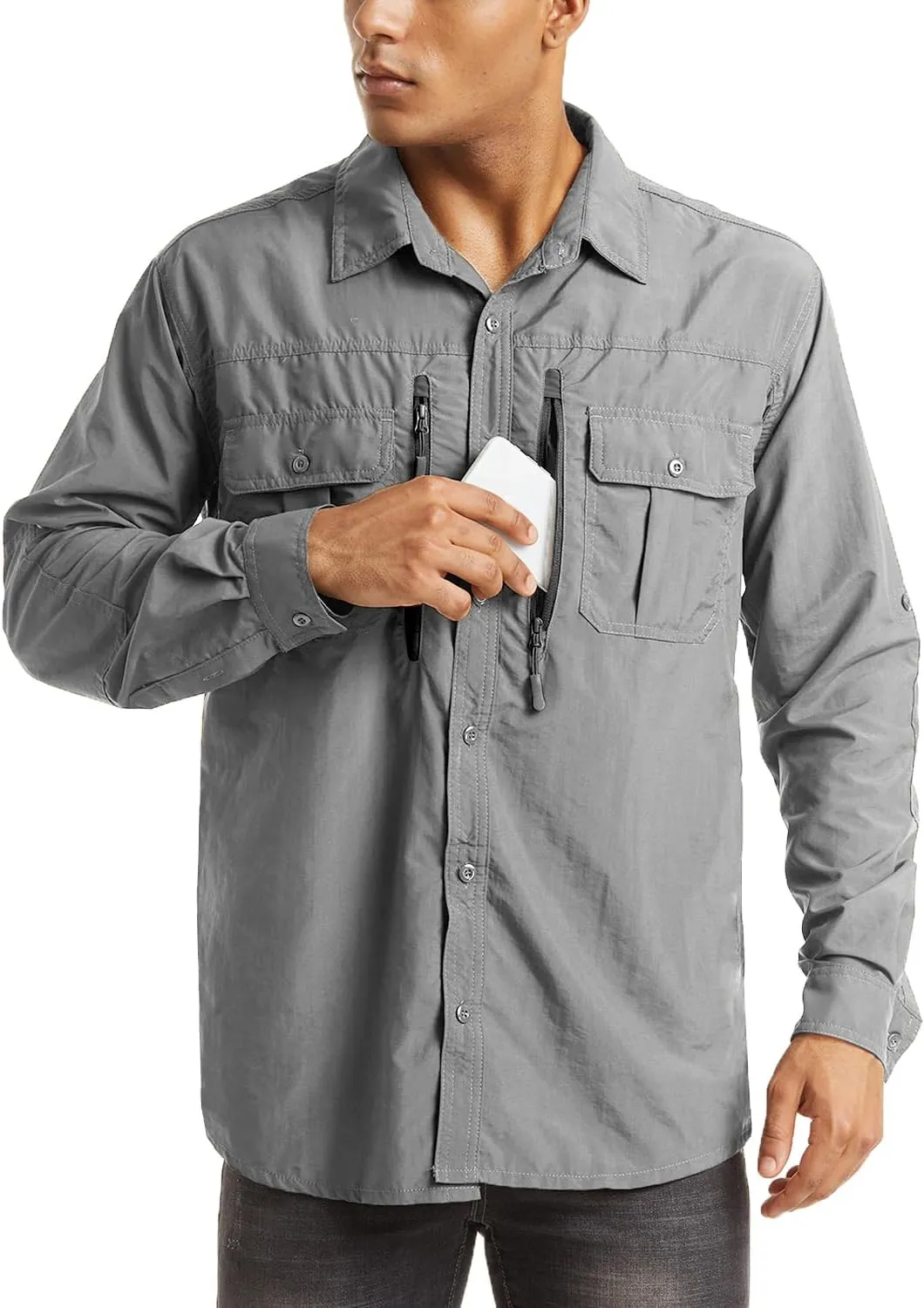 MAGCOMSEN Men's UPF 50  Sun Protection Shirts, Button Down Long Sleeve Shirt for Hiking, Fishing, Safari