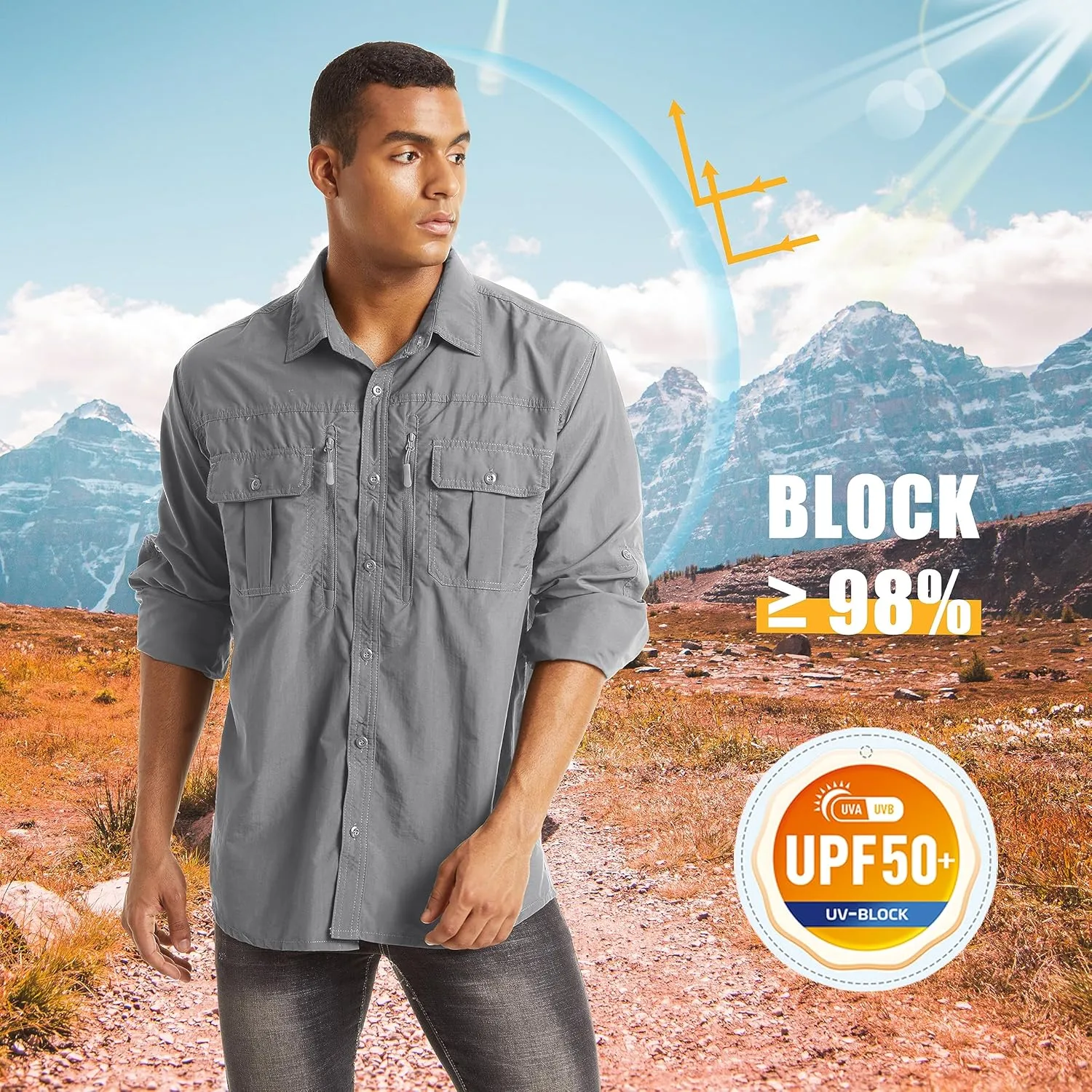 MAGCOMSEN Men's UPF 50  Sun Protection Shirts, Button Down Long Sleeve Shirt for Hiking, Fishing, Safari