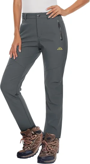 MAGCOMSEN Women's Fleece Lined Waterproof Insulated Softshell Pants Outdoor Snow Ski Pants Winter Warm Hiking Pants