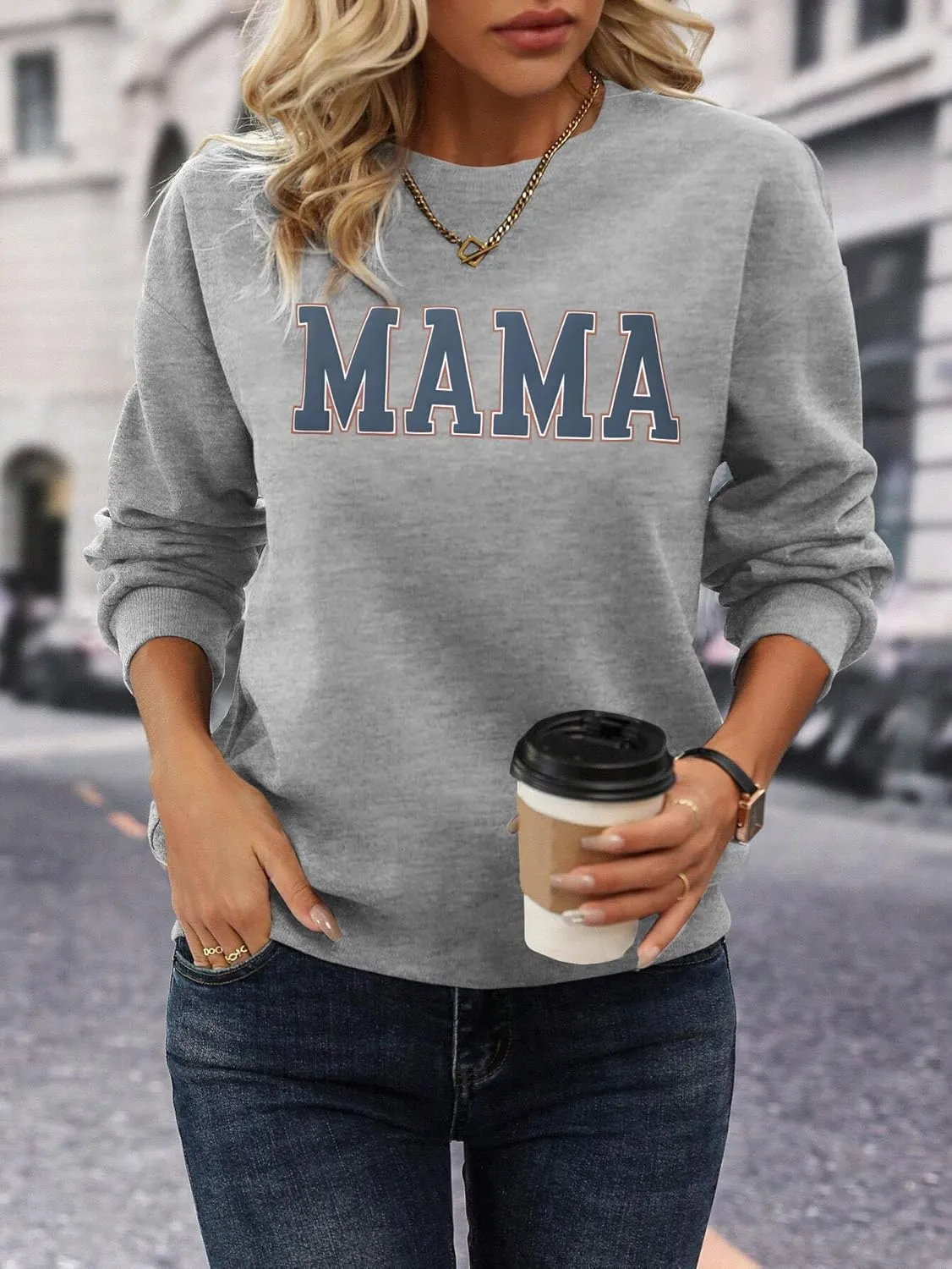 Mama Sweatshirt Women Mama Graphic Crewneck Sweatshirt Mom Gift Shirt Casual Long Sleeve Pullover Tops