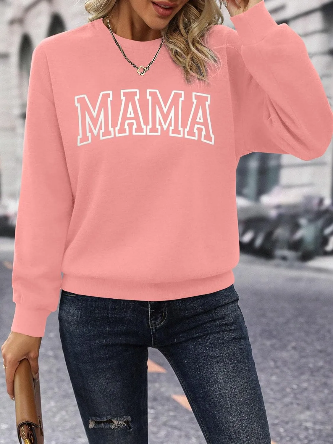 Mama Sweatshirt Women Mama Graphic Crewneck Sweatshirt Mom Gift Shirt Casual Long Sleeve Pullover Tops