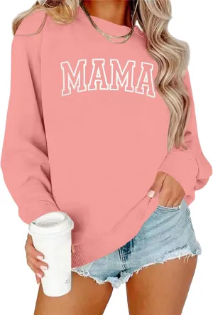 Mama Sweatshirt Women Mama Graphic Crewneck Sweatshirt Mom Gift Shirt Casual Long Sleeve Pullover Tops