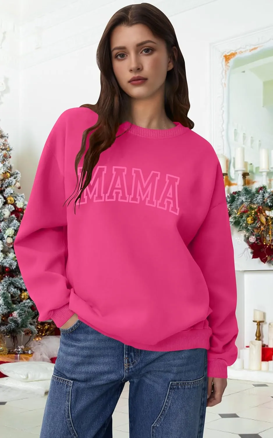 Mama Sweatshirt Women Mama Graphic Crewneck Sweatshirt Mom Gift Shirt Casual Long Sleeve Pullover Tops