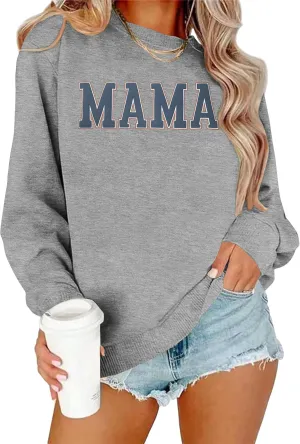 Mama Sweatshirt Women Mama Graphic Crewneck Sweatshirt Mom Gift Shirt Casual Long Sleeve Pullover Tops