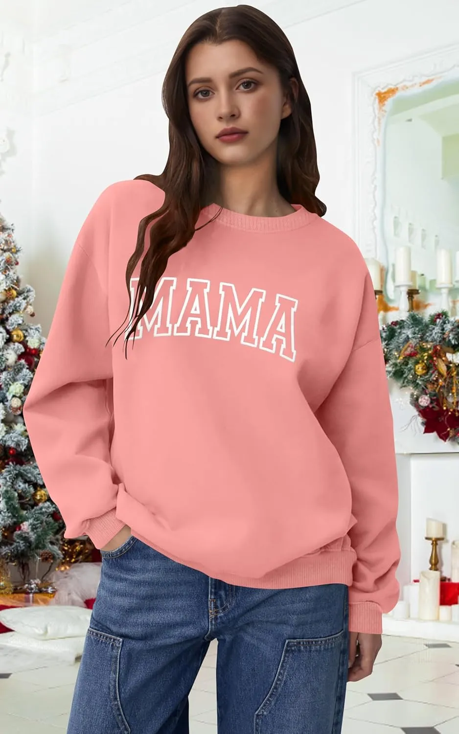 Mama Sweatshirt Women Mama Graphic Crewneck Sweatshirt Mom Gift Shirt Casual Long Sleeve Pullover Tops