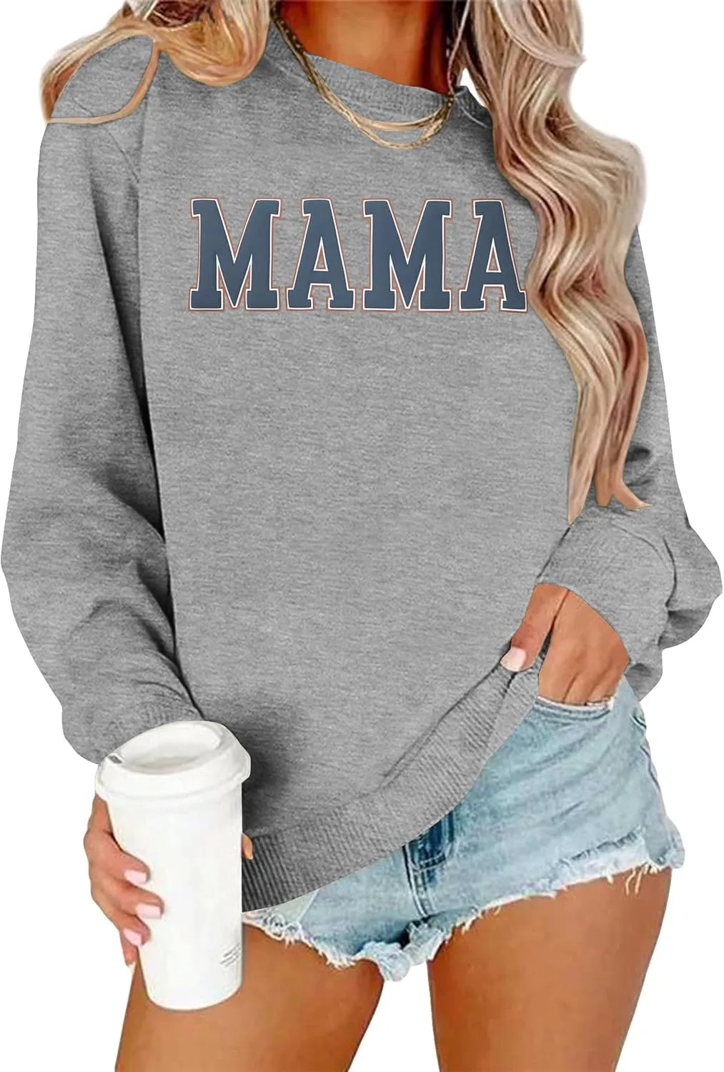 Mama Sweatshirt Women Mama Graphic Crewneck Sweatshirt Mom Gift Shirt Casual Long Sleeve Pullover Tops
