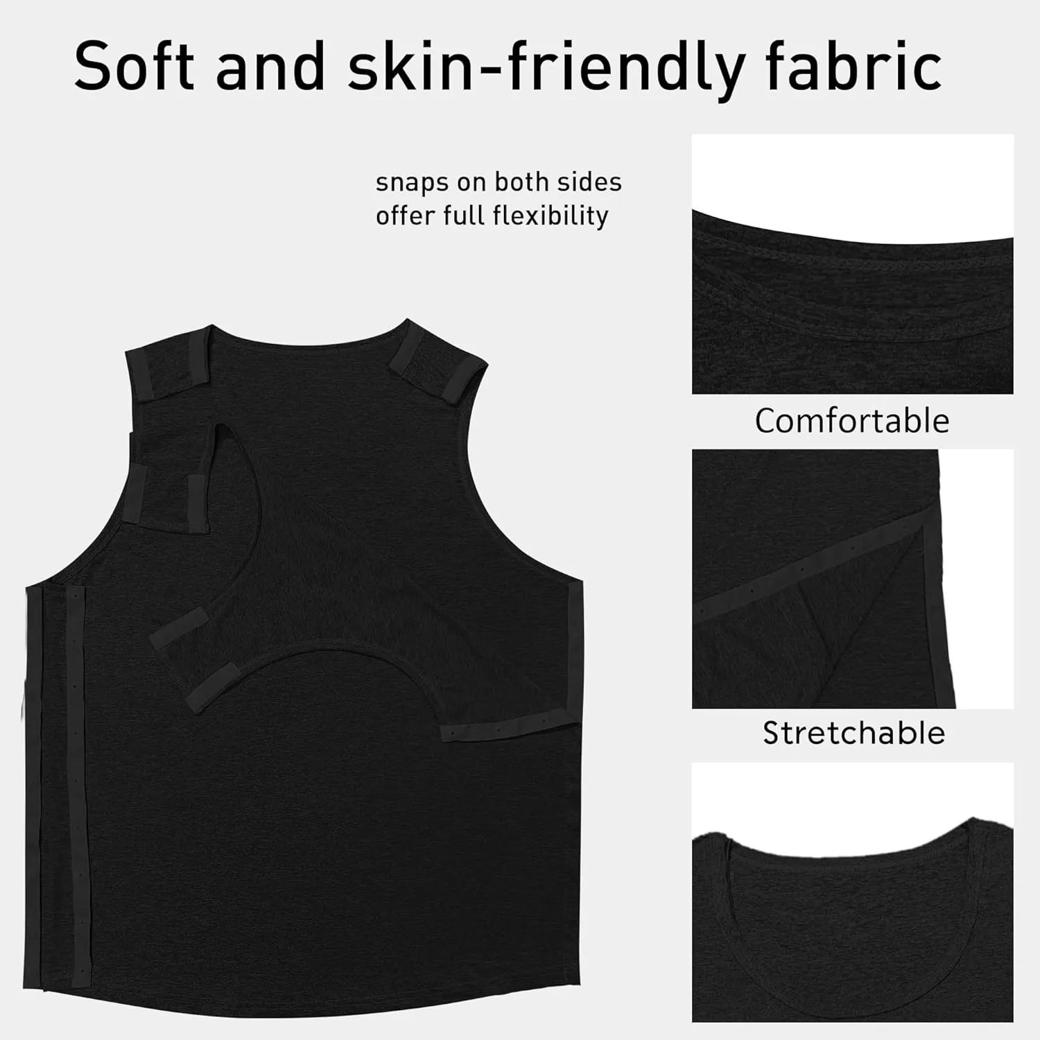 Mastectomy Recovery Tank Top with Drain Pockets Unisex Post Shoulder Surgery Shirts Full Snap Rotator Cuff Recovery Clothing