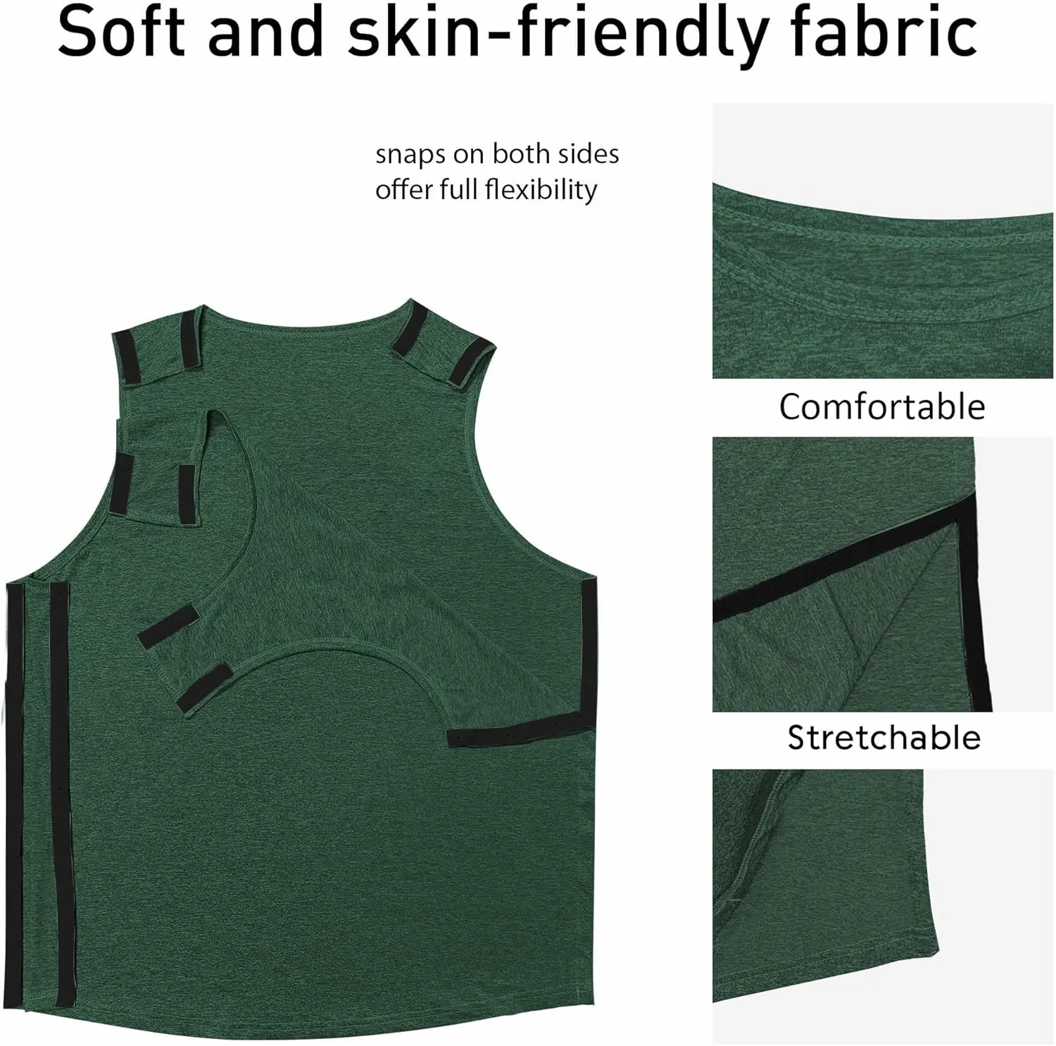 Mastectomy Recovery Tank Top with Drain Pockets Unisex Post Shoulder Surgery Shirts Full Snap Rotator Cuff Recovery Clothing