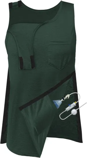 Mastectomy Recovery Tank Top with Drain Pockets Unisex Post Shoulder Surgery Shirts Full Snap Rotator Cuff Recovery Clothing