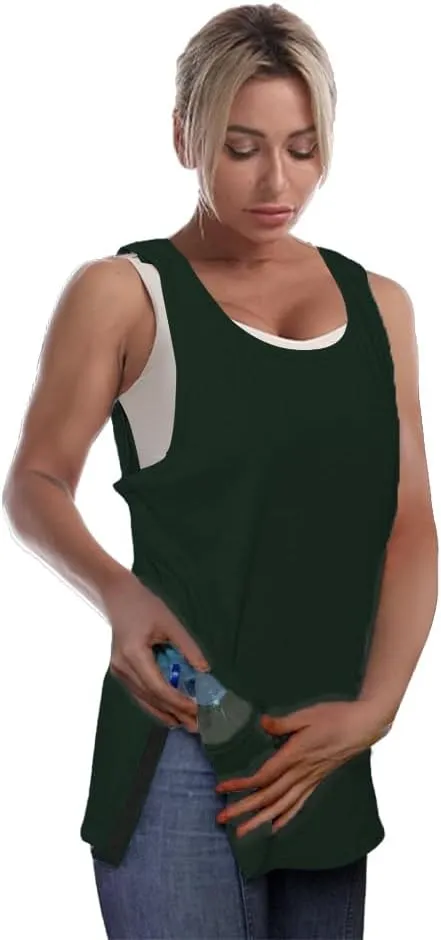 Mastectomy Recovery Tank Top with Drain Pockets Unisex Post Shoulder Surgery Shirts Full Snap Rotator Cuff Recovery Clothing