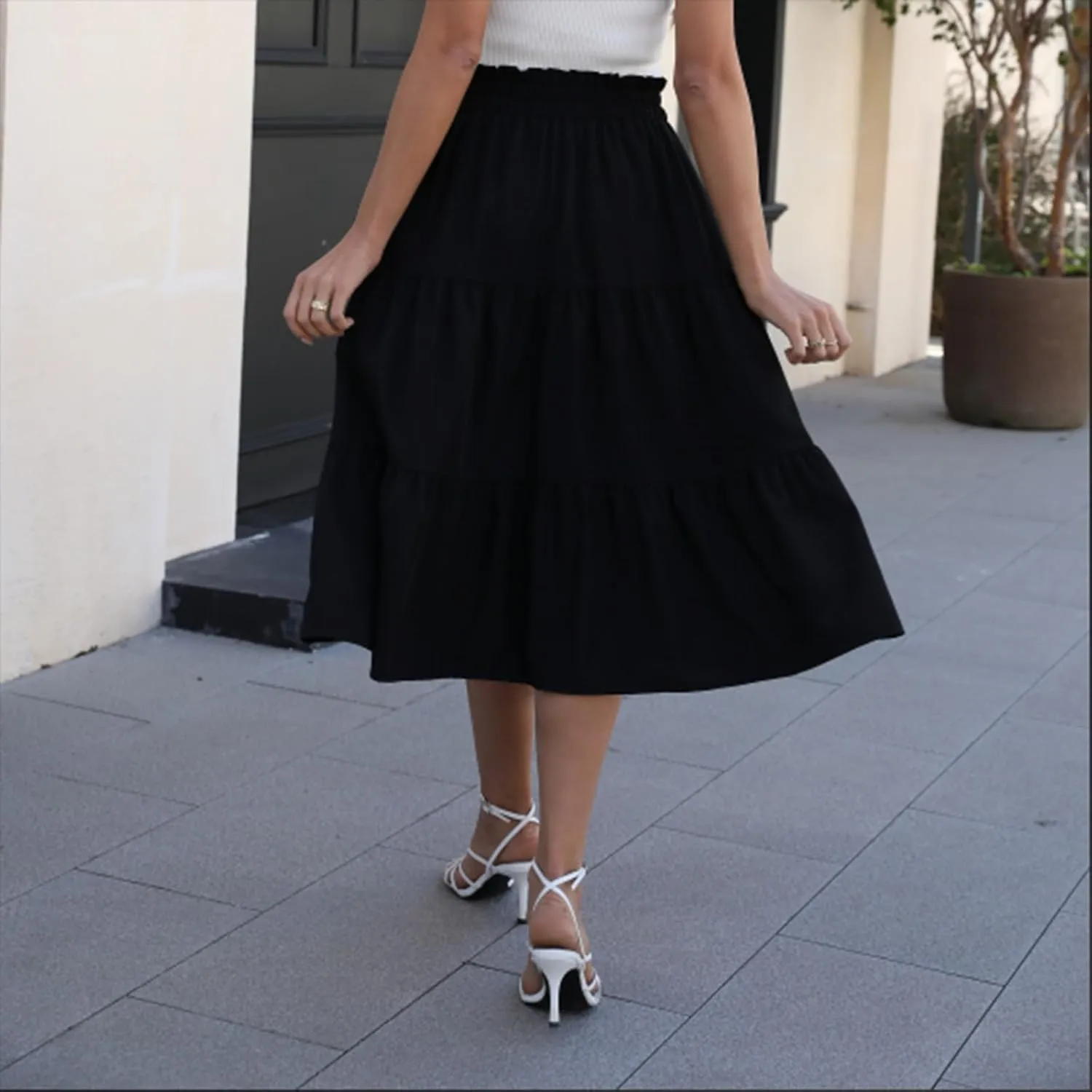 Maxi Skirts for Women Summer Floral Pleated Tiered Boho Flowy Elastic Waist A-Line Spring Beach Vacation Long Skirt