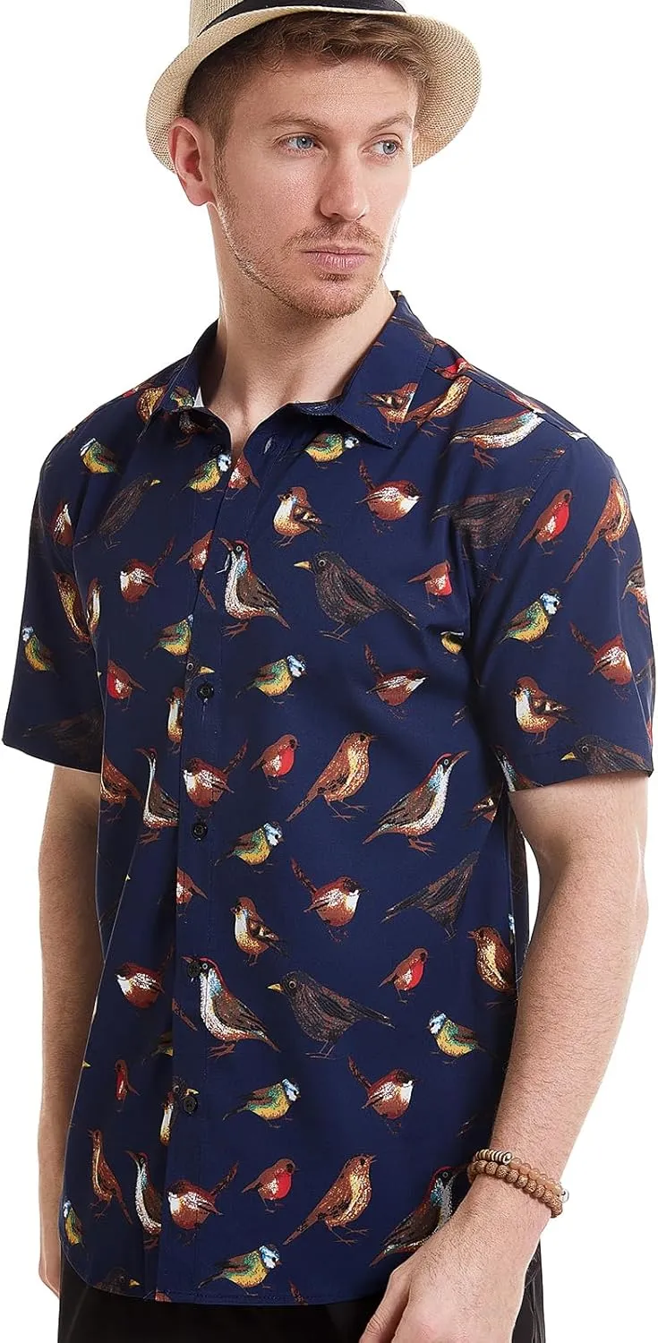 MCULIVOD Men's Hawaiian Tropical Shirts, Printing Short Sleeve Casual Button Down Shirt