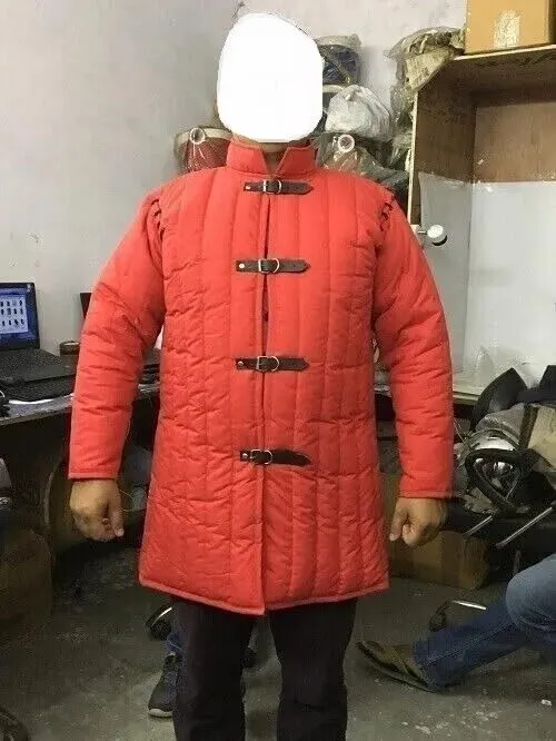 medieval cotton padded gambeson Red color cotton padded jacket Red color cotton padded coat Full sleeve cotton padded gambeson (XL, RED COLOR)