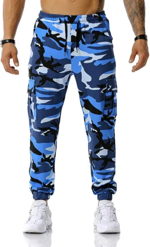 Men Camo Cargo Jogger Sweatpants Casual Drawstring Camouflage Cargo Work Pants with Pockets