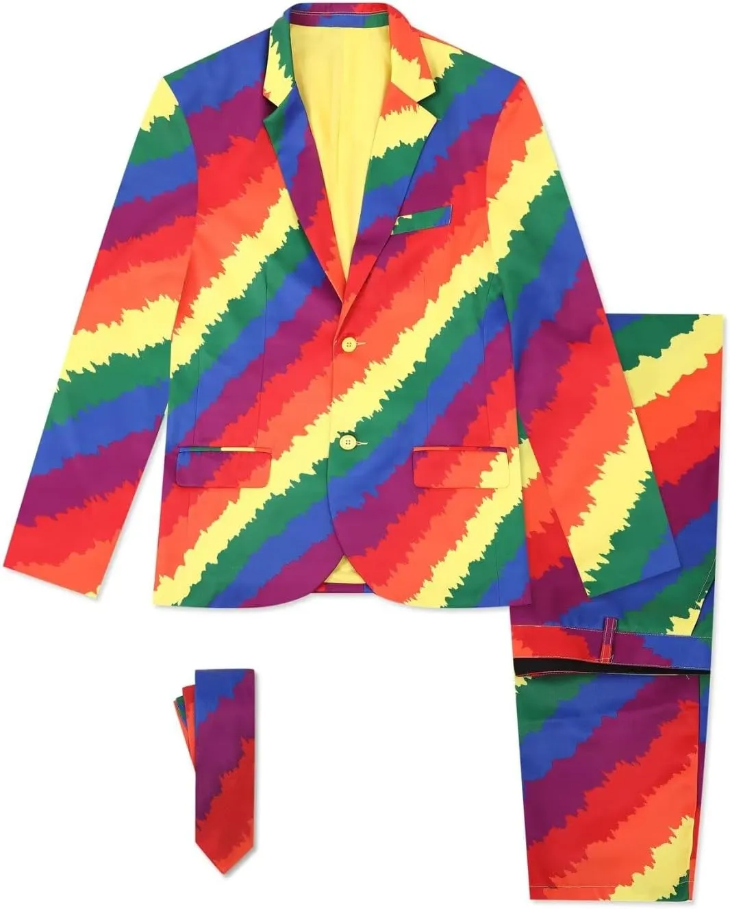 Men's 3-Piece Pride Rainbow Suits, Two Button Jacket & Pants & Tie