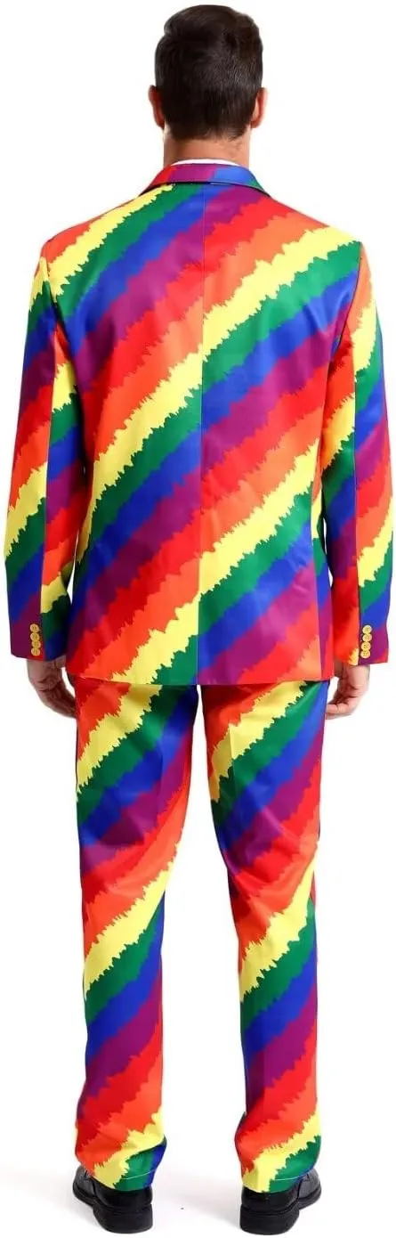 Men's 3-Piece Pride Rainbow Suits, Two Button Jacket & Pants & Tie