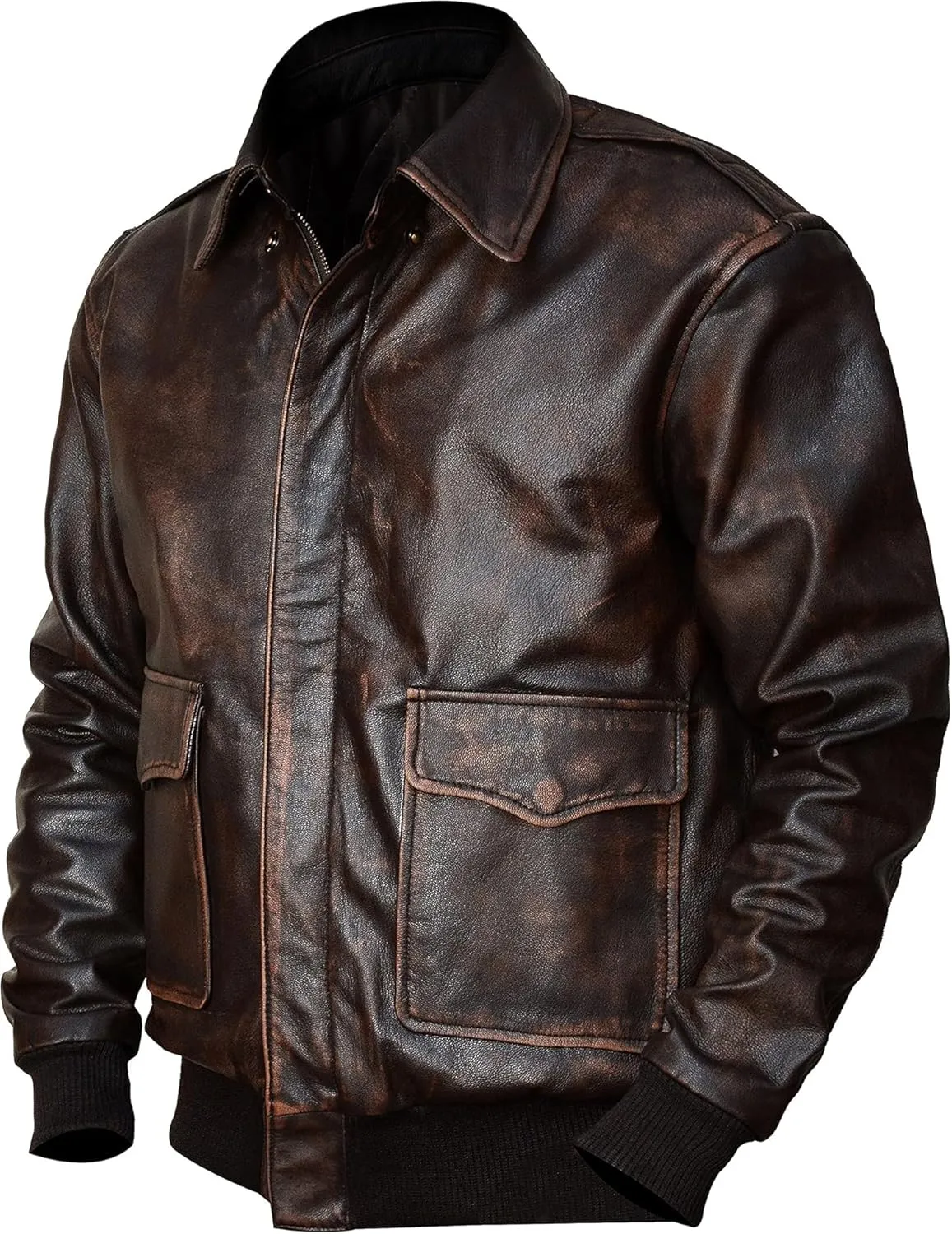 Mens A2 Leather Flight Jacket American Military Pilot Aviator Bomber Leather Coat
