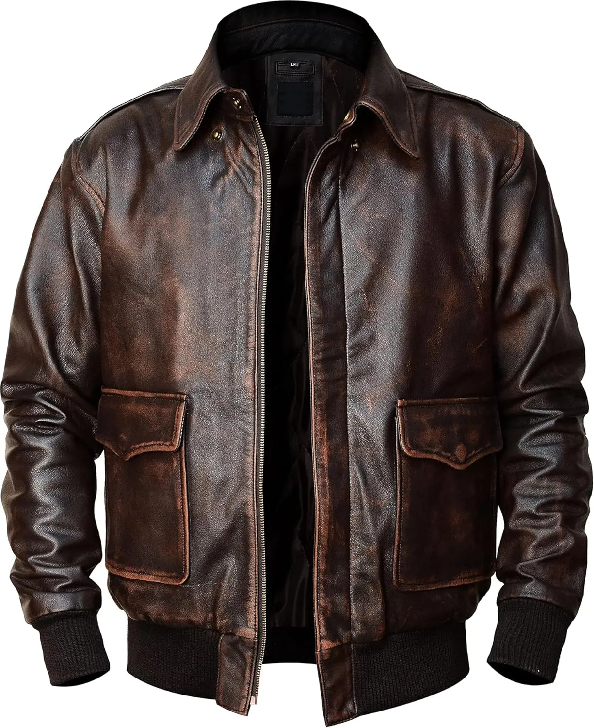 Mens A2 Leather Flight Jacket American Military Pilot Aviator Bomber Leather Coat