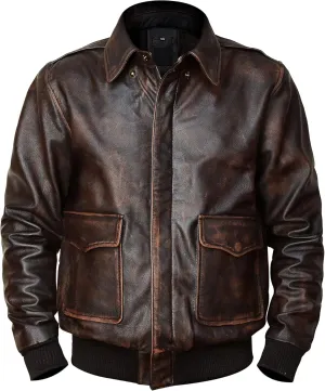 Mens A2 Leather Flight Jacket American Military Pilot Aviator Bomber Leather Coat