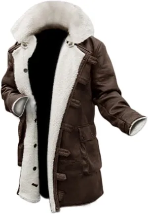Mens Bane Tom Hardy Ginger Swedish Fur Shearling Winter Trench Duster Leather Long Coat