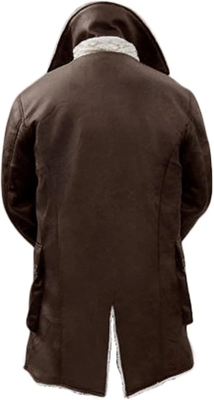 Mens Bane Tom Hardy Ginger Swedish Fur Shearling Winter Trench Duster Leather Long Coat