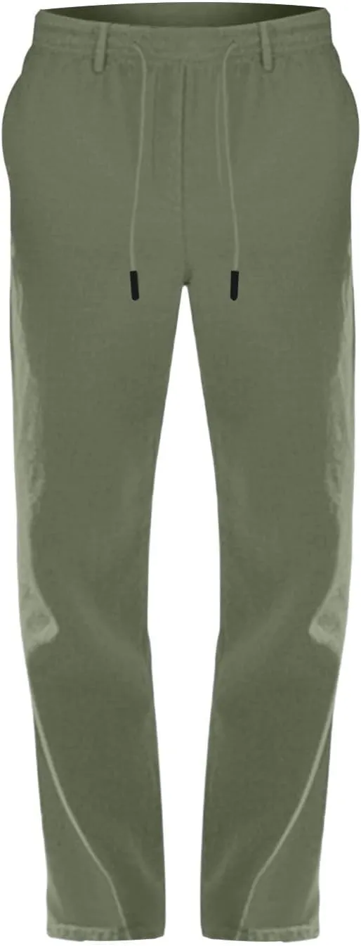 Mens Casual Pants Drawstring Elastic Waist Beach Pants Straight Leg Yoga Pants with Pockets Cropped Sweat Pant Slacks
