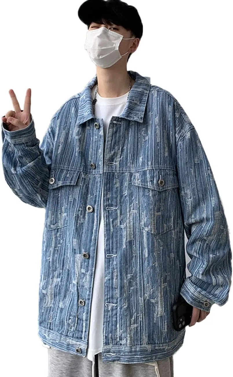 Men`s Classic Ripped Hip Hop Motorcycle Denim Jacket