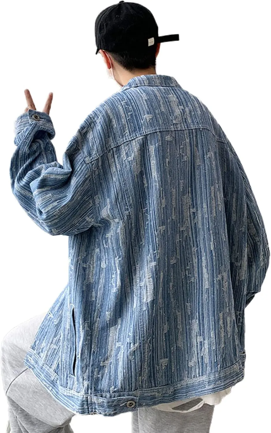 Men`s Classic Ripped Hip Hop Motorcycle Denim Jacket