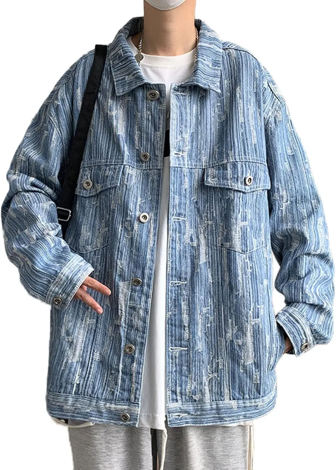 Men`s Classic Ripped Hip Hop Motorcycle Denim Jacket