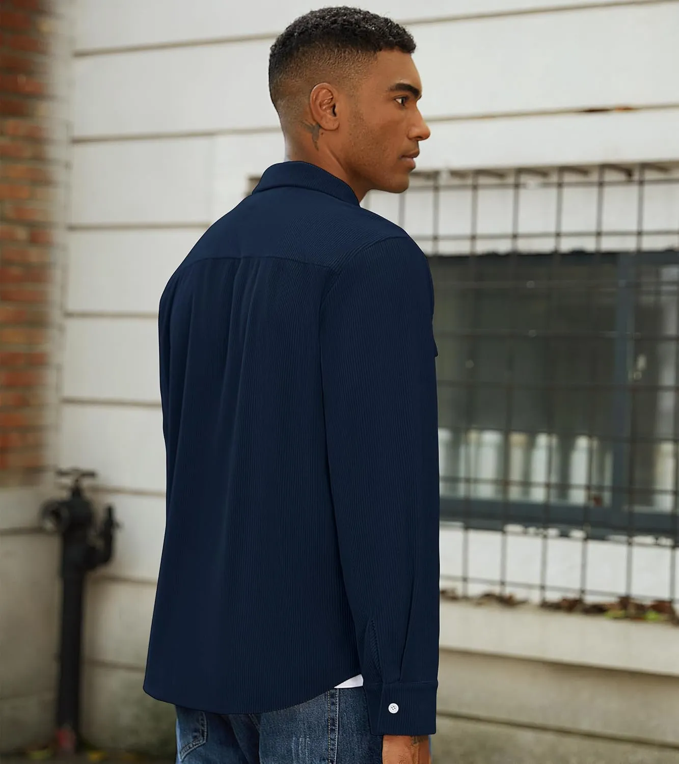Mens Corduroy Jacket Shirts Long Sleeve Button Down Shacket Jacket with Flap Pockets
