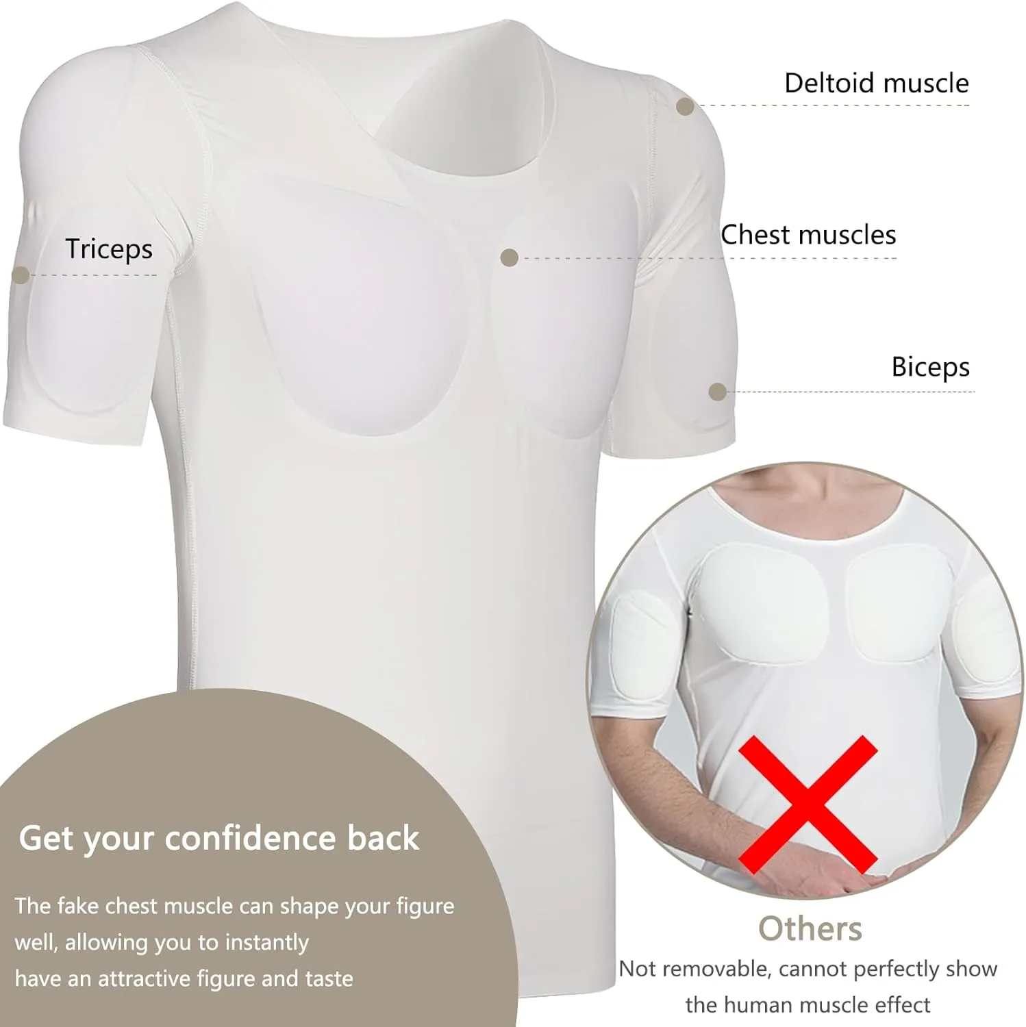 Men's Fake Muscles Shirts, Invisible Chest Padded Underwear, Enhancers Strong Shoulder Undershirt