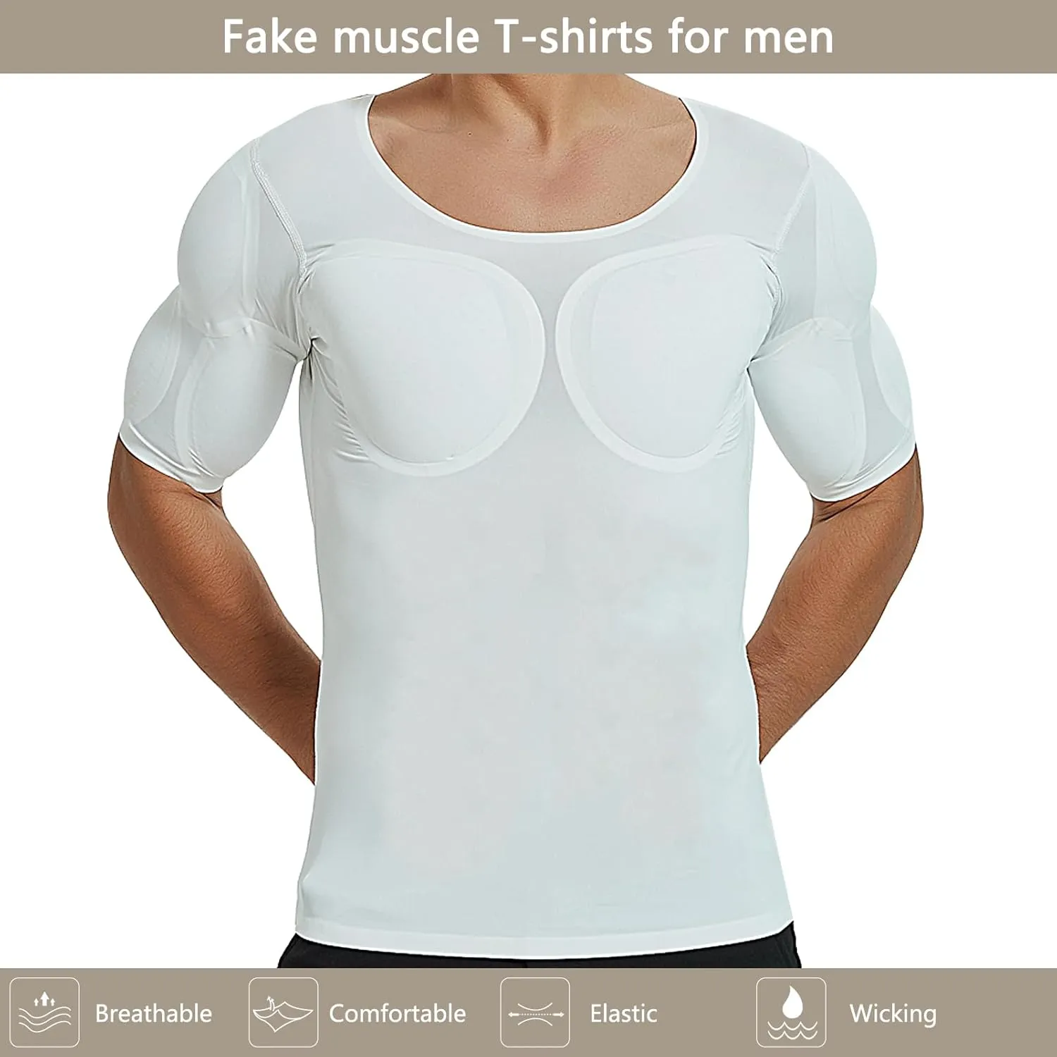 Men's Fake Muscles Shirts, Invisible Chest Padded Underwear, Enhancers Strong Shoulder Undershirt