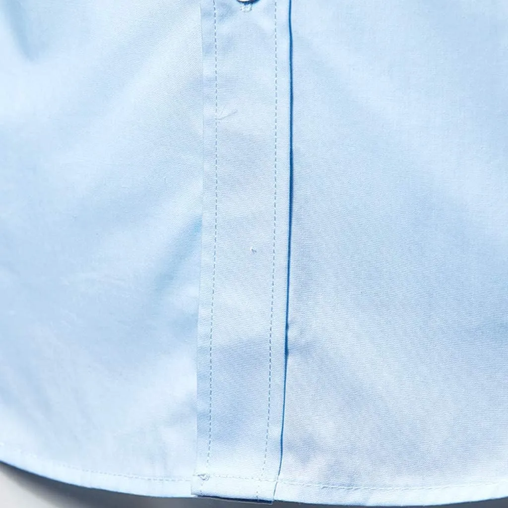 Men's Fashion Basic Business Casual Solid Colour Long Sleeve Button Down Shirt Suit Bottom Male Gentlemen's