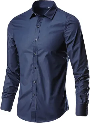 Men's Fashion Basic Business Casual Solid Colour Long Sleeve Button Down Shirt Suit Bottom Male Gentlemen's