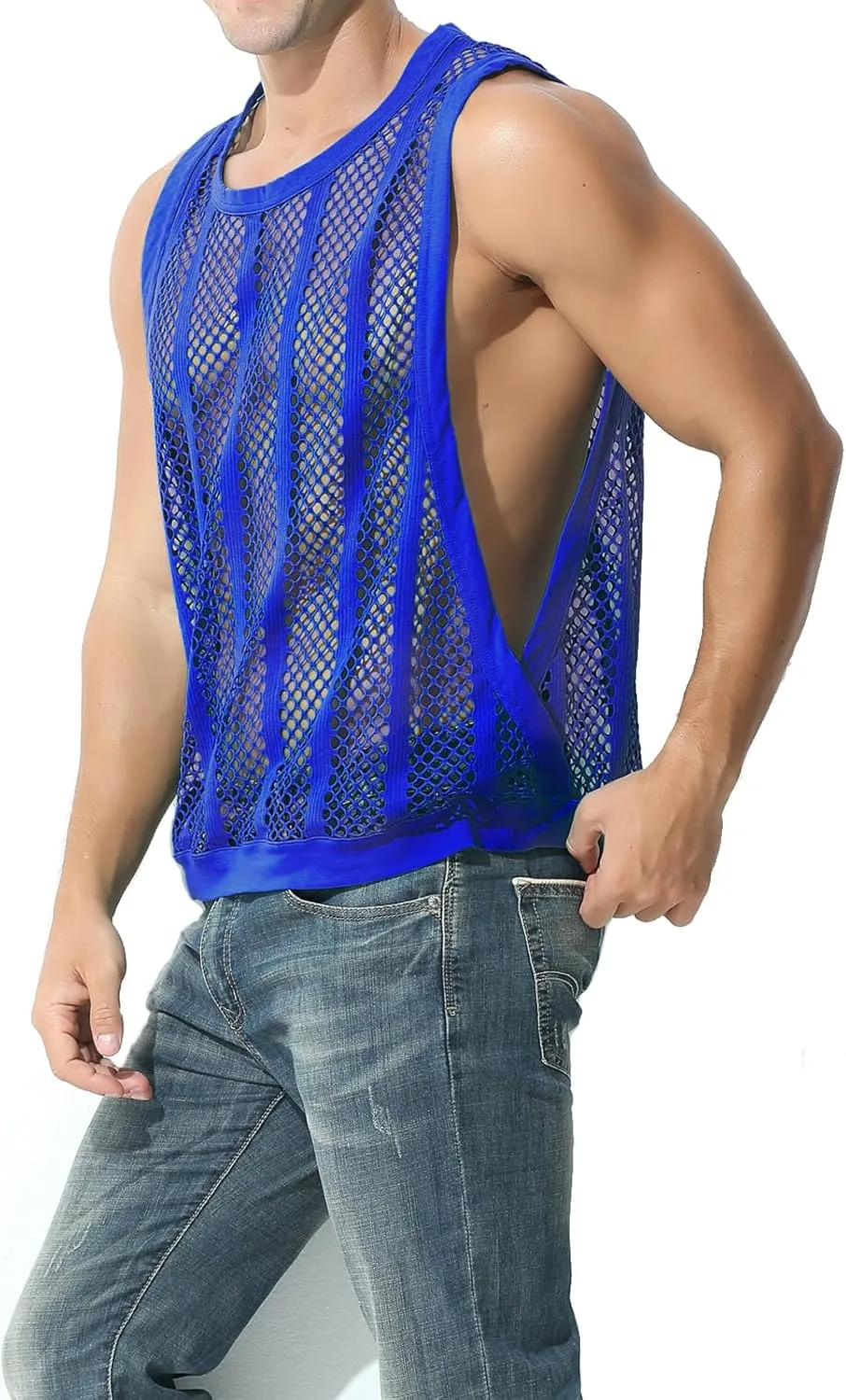 Mens Fishnet Tank Top Mesh Vest See Through Breathbale Sleeveless Shirts