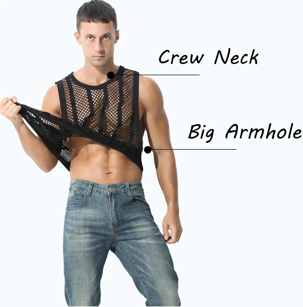 Mens Fishnet Tank Top Mesh Vest See Through Breathbale Sleeveless Shirts