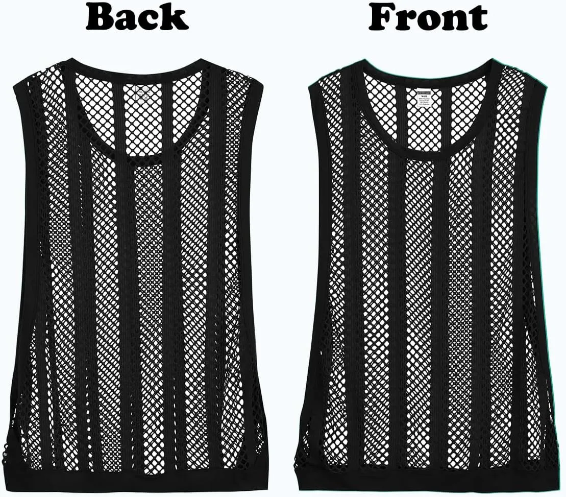 Mens Fishnet Tank Top Mesh Vest See Through Breathbale Sleeveless Shirts