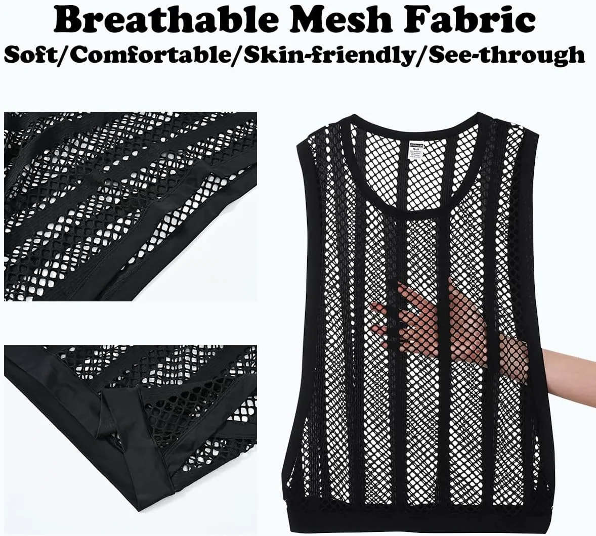 Mens Fishnet Tank Top Mesh Vest See Through Breathbale Sleeveless Shirts