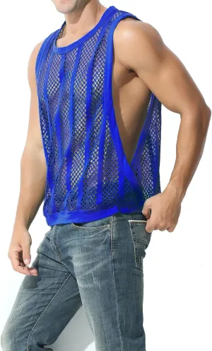 Mens Fishnet Tank Top Mesh Vest See Through Breathbale Sleeveless Shirts
