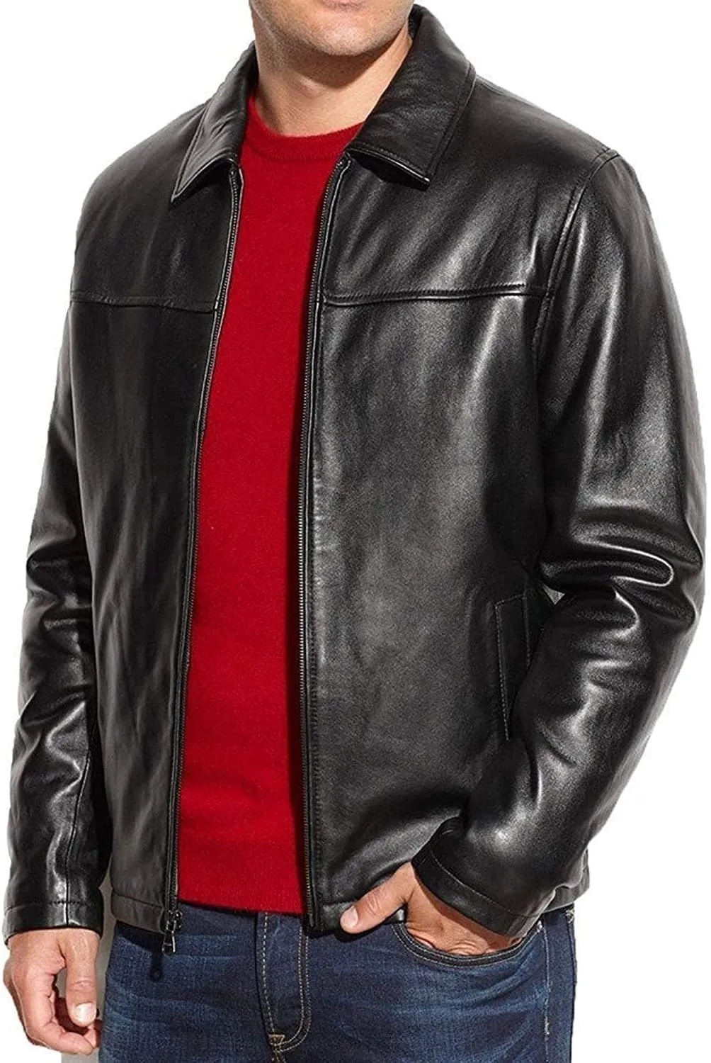Men's Genuine Lambskin Leather Classic Jacket Black (XS-2XL)