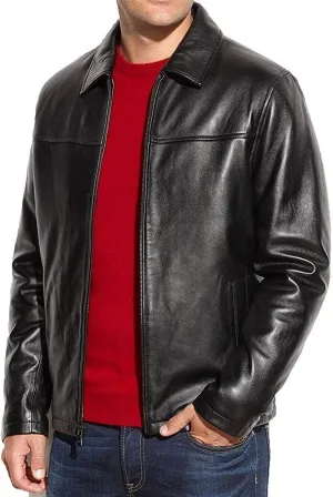 Men's Genuine Lambskin Leather Classic Jacket Black (XS-2XL)