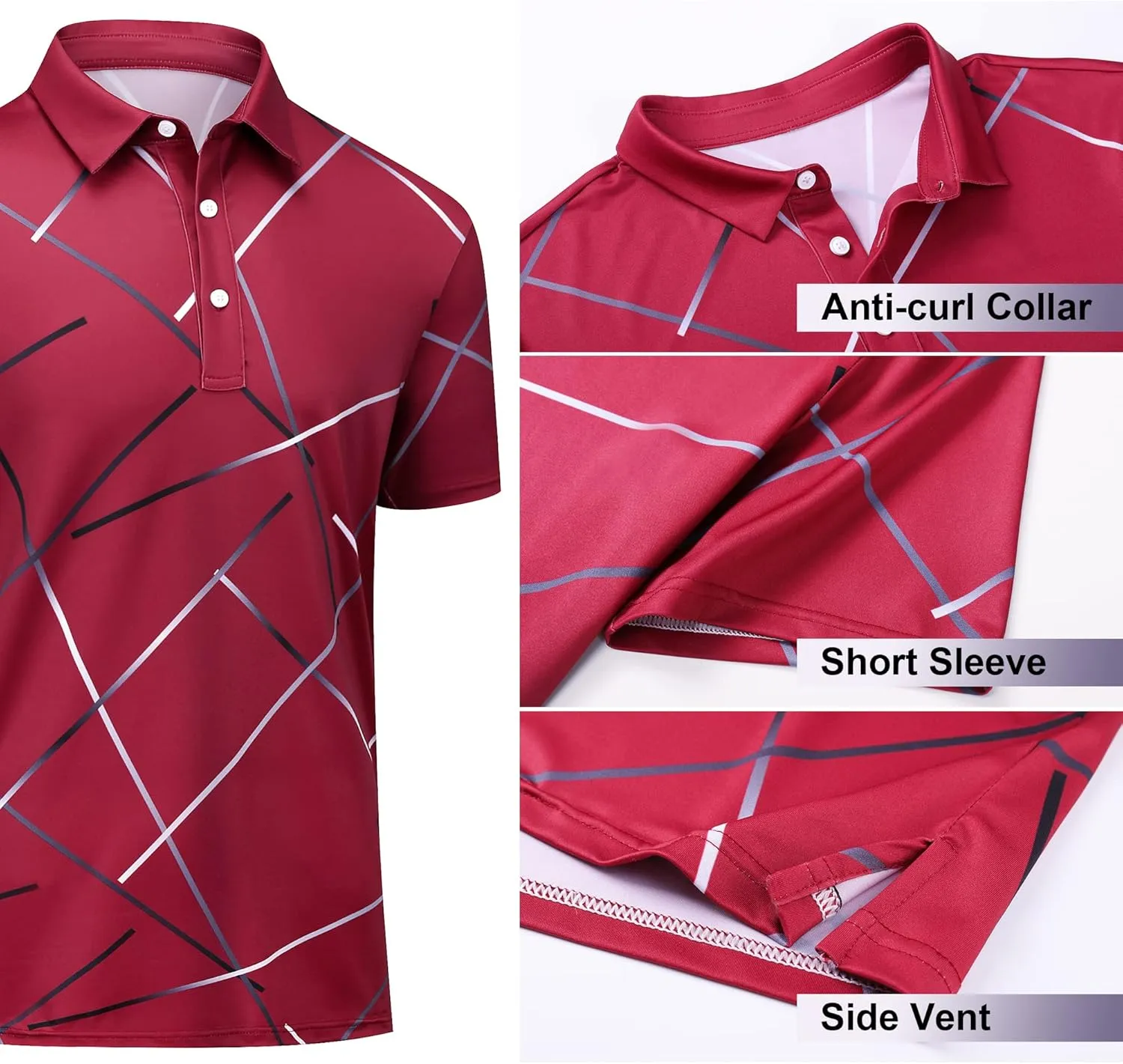 Men's Golf Shirts-Moisture Wicking Dry Fit Performance Recycled Polo Short Sleeve for Bussiness Casual Tennis