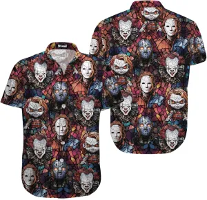 Mens Halloween Hawaiian Shirt, Horror Friends Shirts for Men Women Short Sleeve