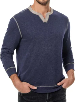 Mens Henley Long Sleeve Shirts Fall Lightweight Sweatshirts Casual V Neck Slim Fit Pullover T-Shirt