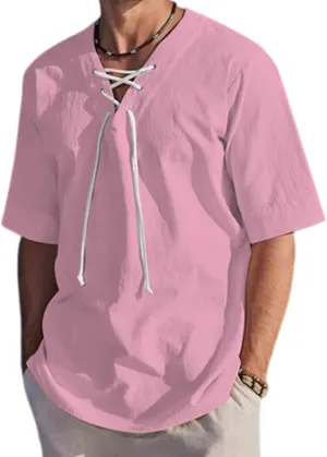 Men's Henley Shirts V-Neck Lace-Up Medieval Beach Resorts Retro Shirt