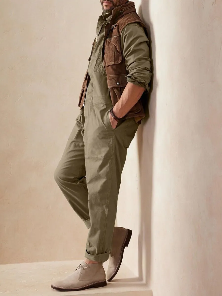 Men's Long Sleeve Coverall WWll-Inspired Relaxed Fit Flight Jumpsuit with Adjustable Waist Tabs