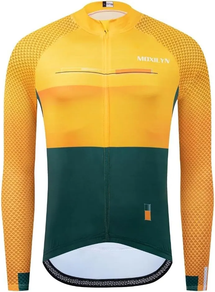 Men's Long Sleeve Cycling Jersey Quick Dry Breathable Reflective Biking Jacket Shirts with 3 Pockets UV Prodection