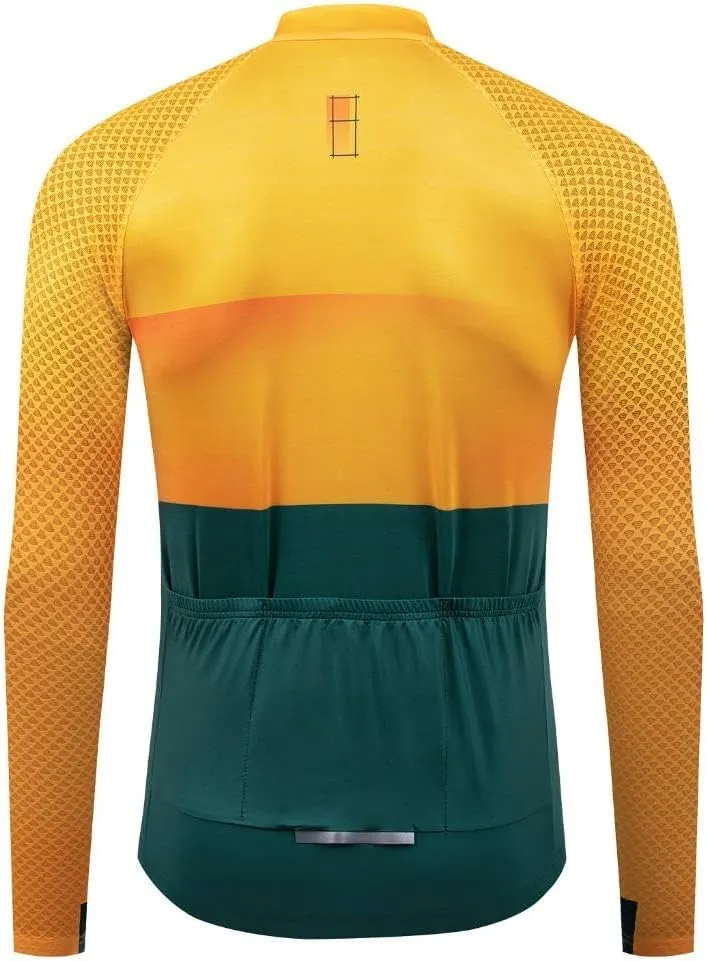 Men's Long Sleeve Cycling Jersey Quick Dry Breathable Reflective Biking Jacket Shirts with 3 Pockets UV Prodection