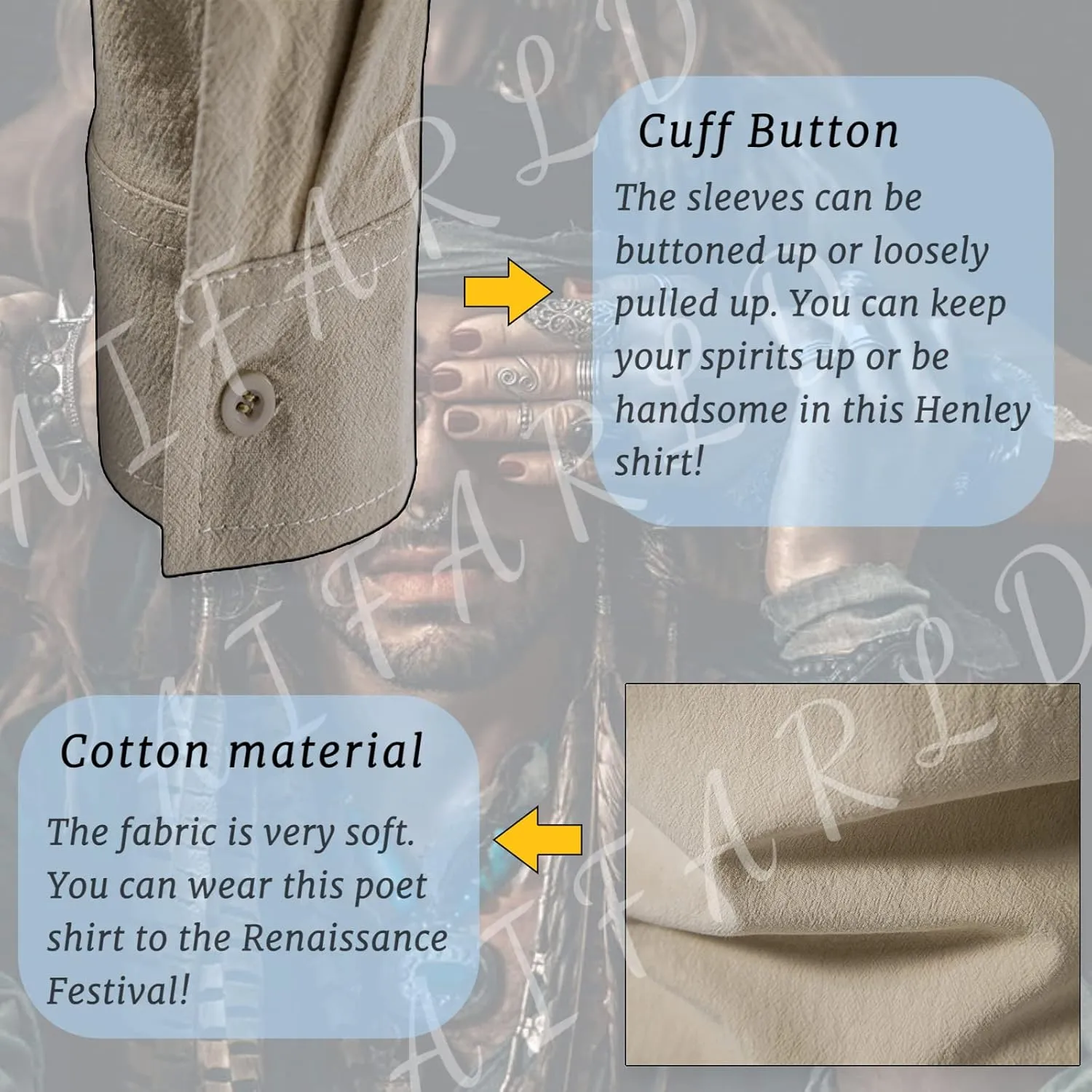 Men's Long Sleeve Shirts Retro Style Lace up for Medieval,Viking,Hippie Halloween Cosplay Pirate Renaissance Costume